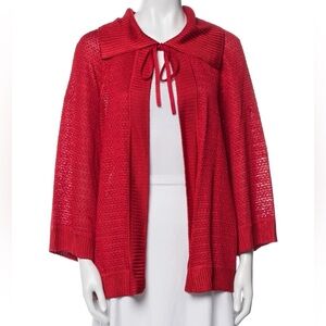 St. John Tie Neck Shawl Collar Open Front Cardigan Red Size Medium Luxury.    20